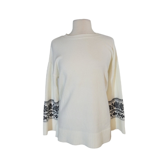 NWT Ann Taylor Loft White & Black Fair Isle Oversized Sweater - Picture 1 of 6